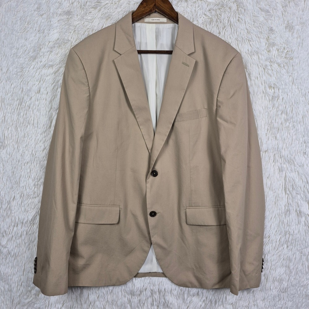 Club Monaco Grant Fit Tan Khaki Cotton Blazer Sport Coat Jacket Mens 42R Neutral